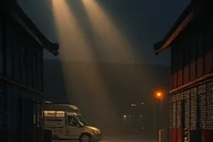 《铁轨以北》剧照：雪后站台长椅与驶离的绿皮车厢